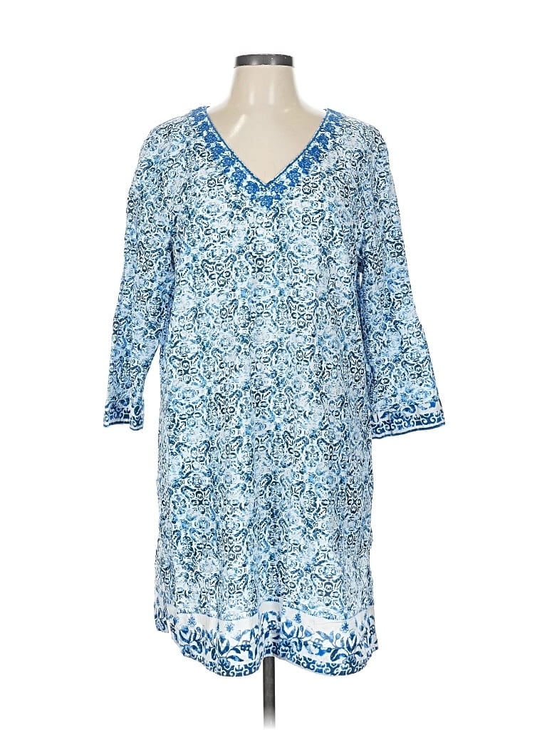 Pre-owned Lands' End 3/4 Sleeve Blouse In Blue