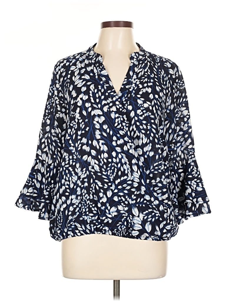 Pre-owned Roz & Ali 3/4 Sleeve Blouse In Blue