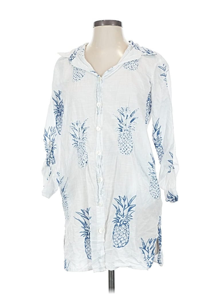 Pre-owned Blue Island 3/4 Sleeve Button Down Shirt In White