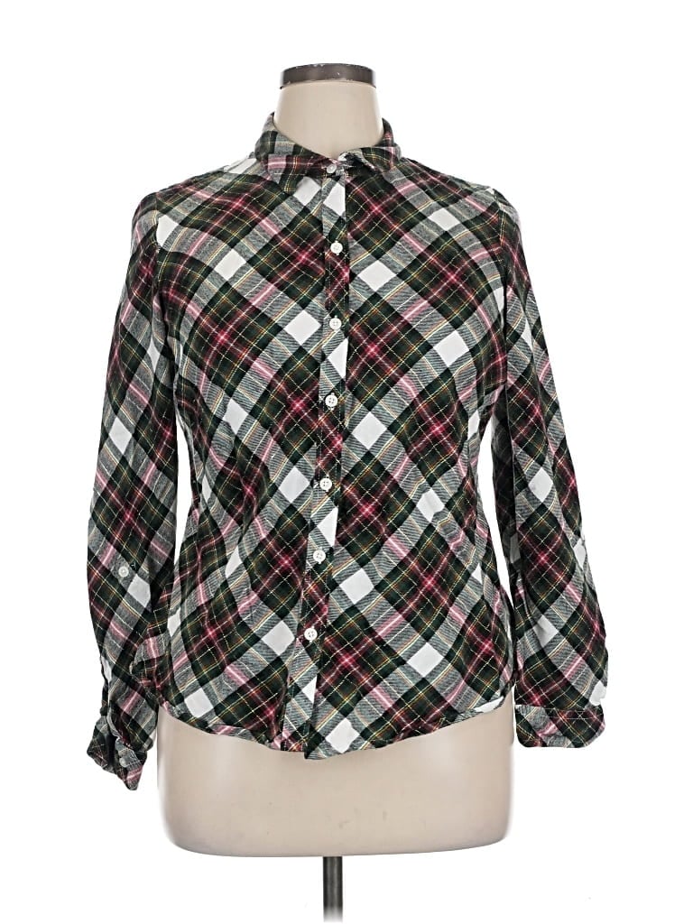 Pre-owned Kim Rogers Long Sleeve Button Down Shirt In Green