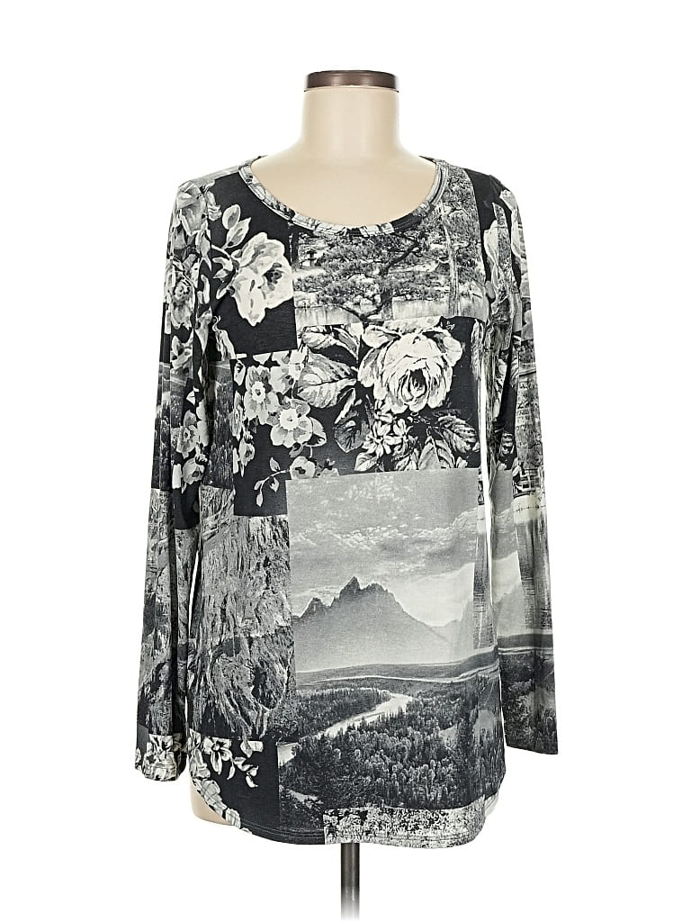 Pre-owned Karen Kane Long Sleeve Blouse In Gray