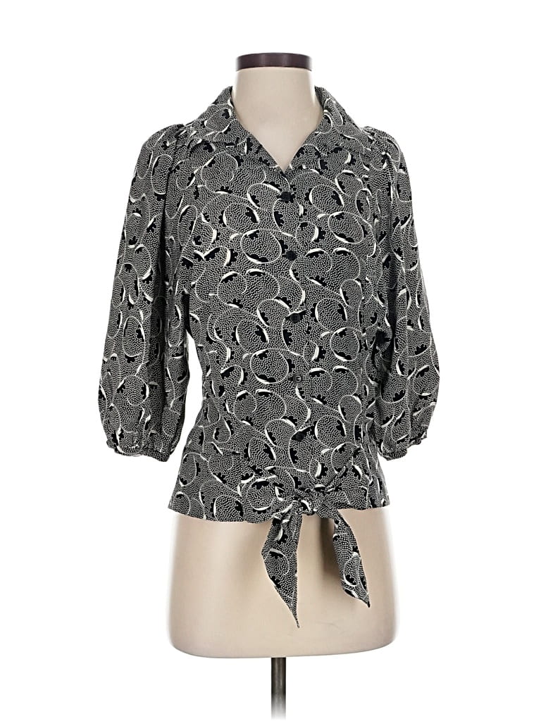 Pre-owned Maple 3/4 Sleeve Silk Top Gray Tie Neck Tops