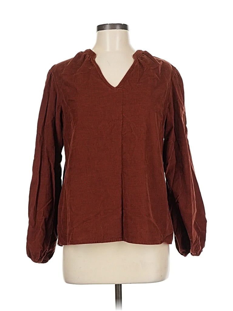 Pre-owned Time And Tru Long Sleeve Blouse In Burgundy
