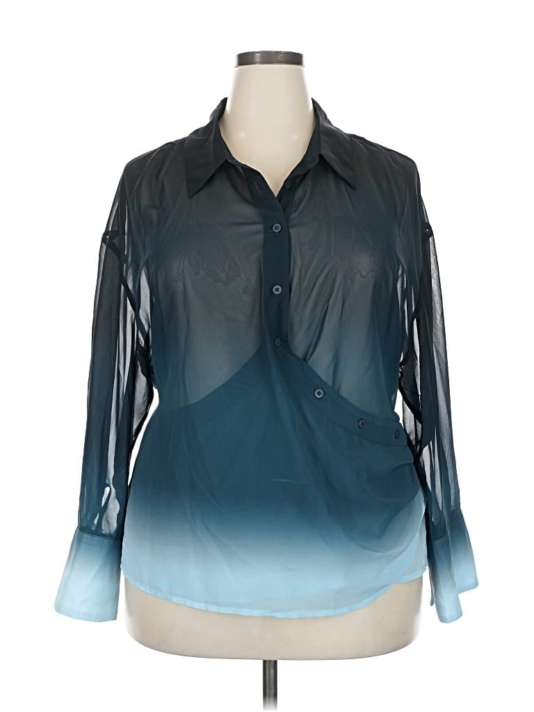 Pre-owned Eloquii Long Sleeve Blouse In Blue