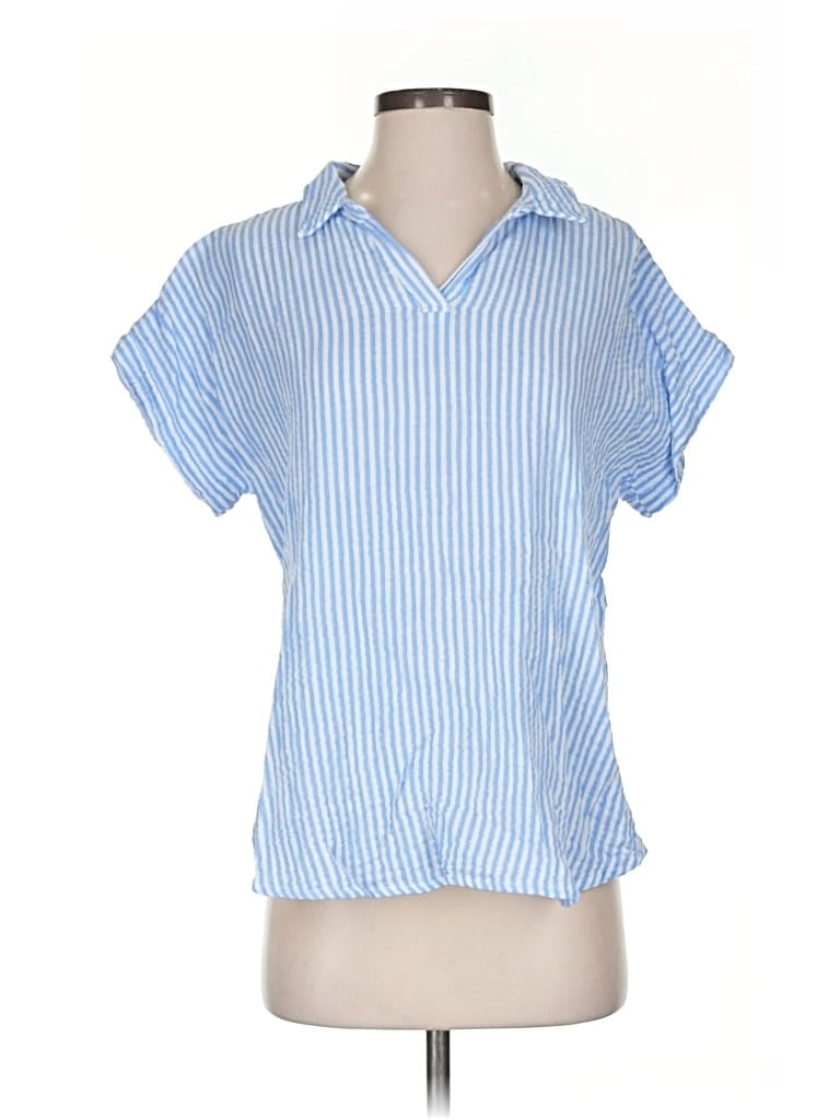 Pre-owned Cotton Bleu Short Sleeve Blouse In Blue