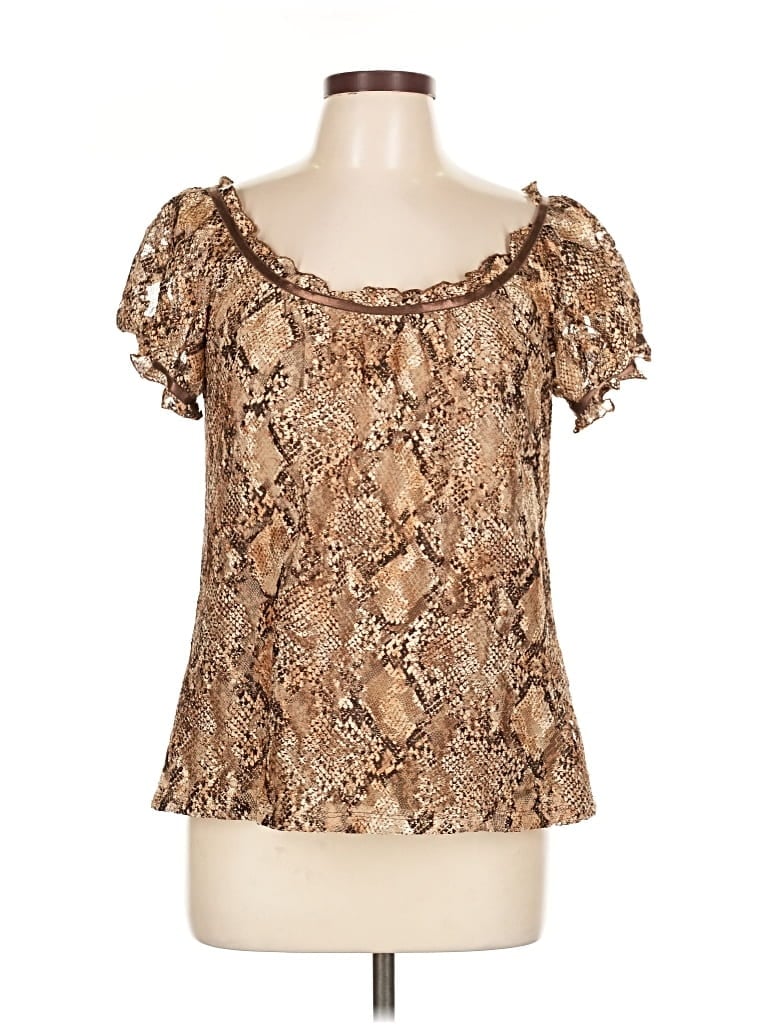 Pre-owned Inc International Concepts Short Sleeve Blouse In Brown