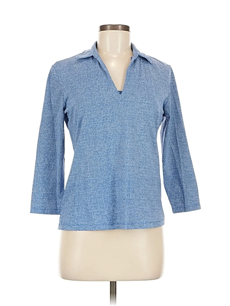 Pre-owned J. Mclaughlin 3/4 Sleeve Button Down Shirt In Blue