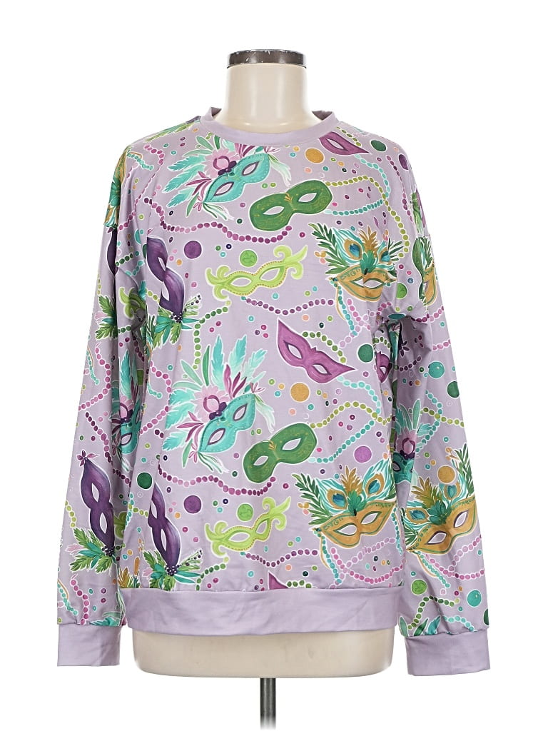 Pre-owned Unbranded Long Sleeve Top Purple Boatneck Tops