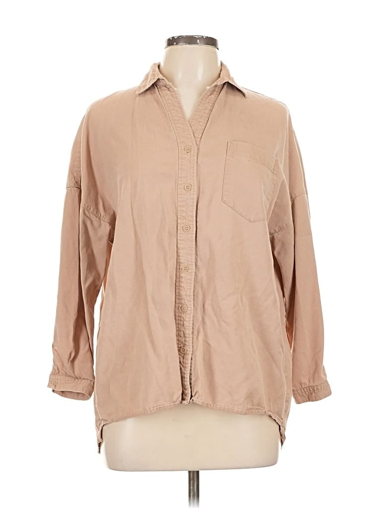 Pre-owned Moussy 3/4 Sleeve Button Down Shirt In Brown