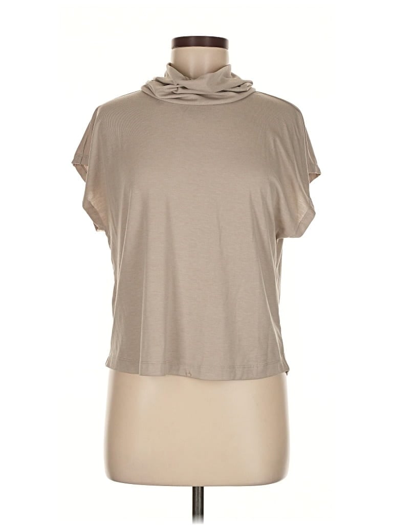 Pre-owned Evereve Short Sleeve Top Tan Cowl Neck Tops In Brown