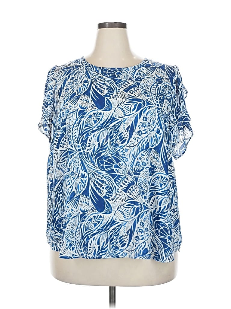 Pre-owned Premise Short Sleeve Blouse In Blue