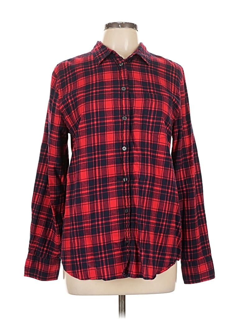 Pre-owned J.crew Factory Store Long Sleeve Henley Shirt In Red