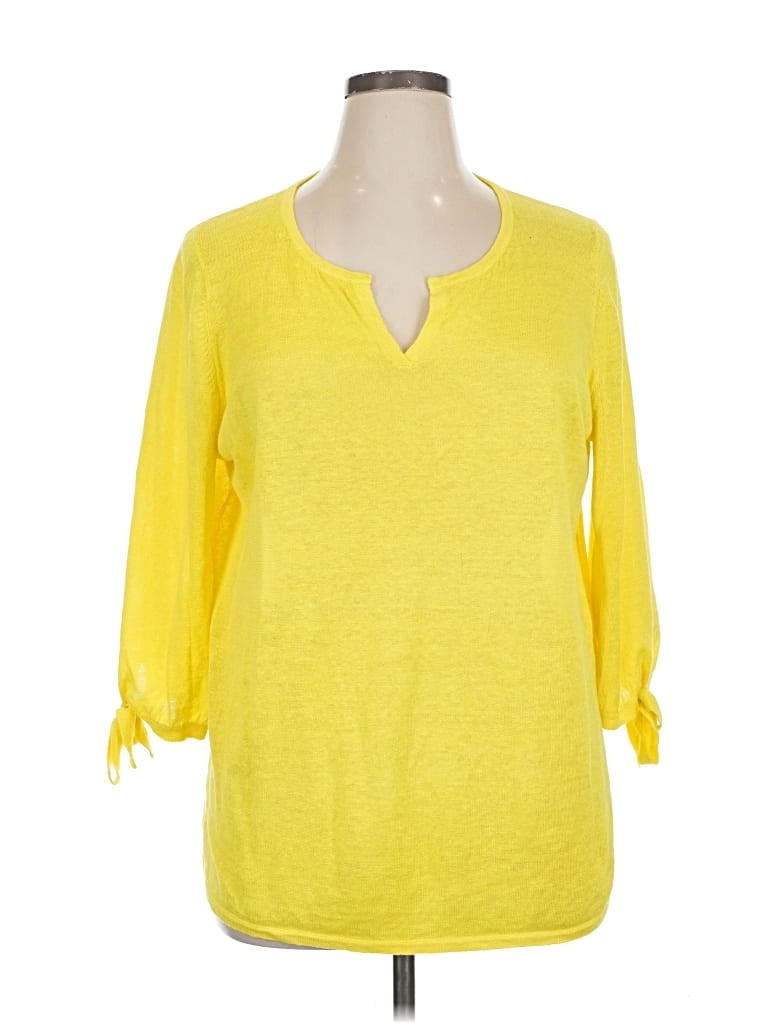 Pre-owned Talbots 3/4 Sleeve Top Yellow V Neck Tops