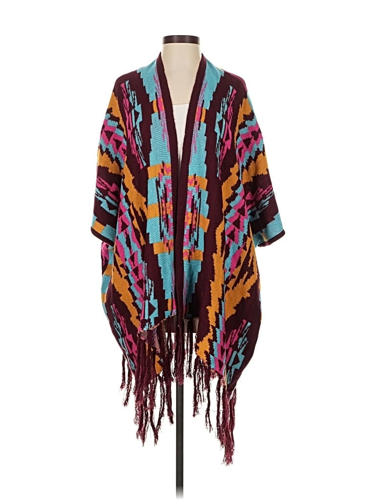 Pre-owned Assorted Brands Poncho In Burgundy