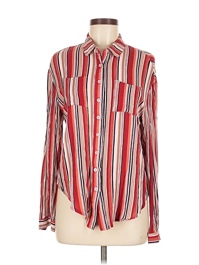Pre-owned Nasty Gal Inc. Long Sleeve Button Down Shirt In Red