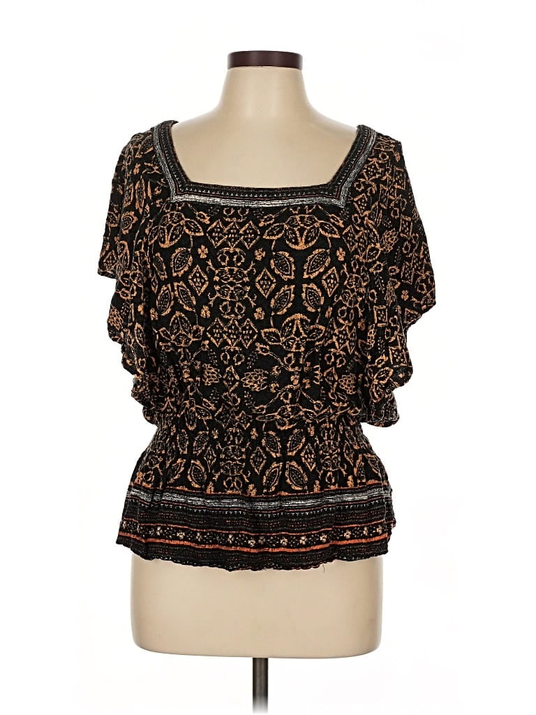 Pre-owned Democracy Short Sleeve Top Black Square Neckline Tops