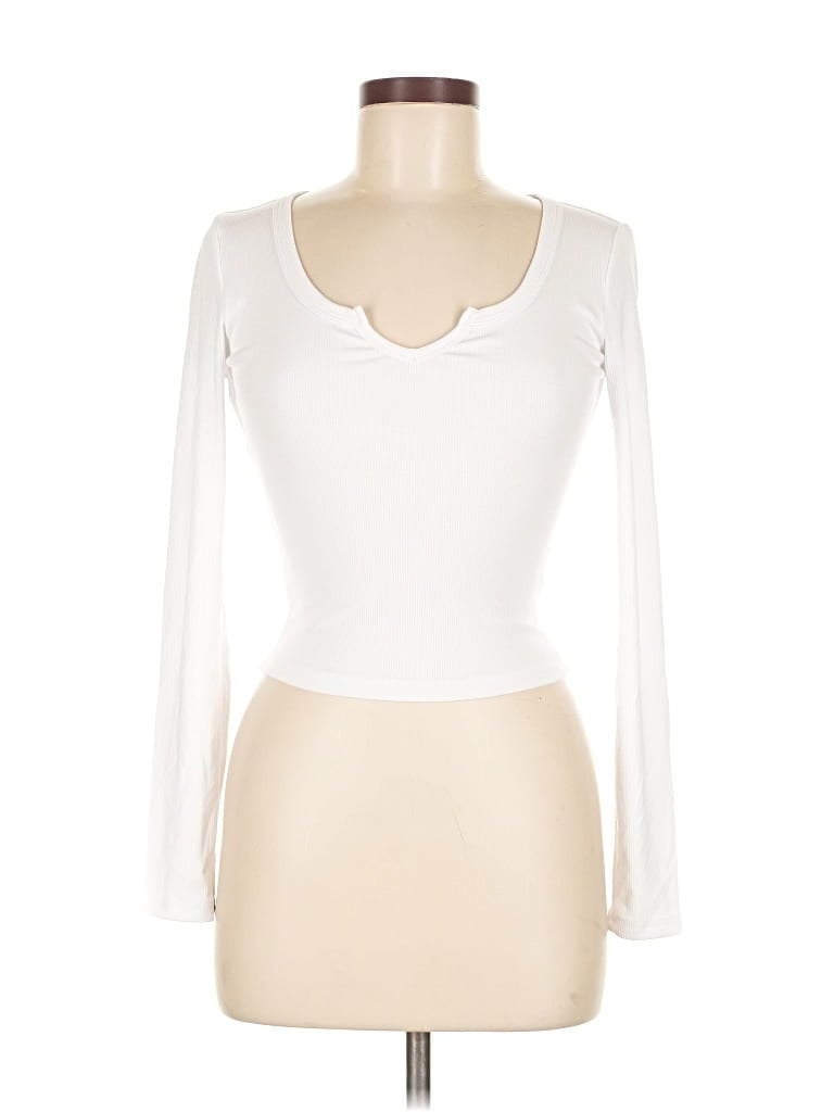 Pre-owned Unbranded Long Sleeve Top Ivory Keyhole Neckline Tops In White