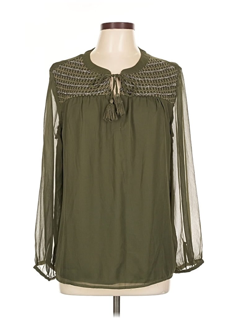 Pre-owned Chico's Long Sleeve Blouse In Green
