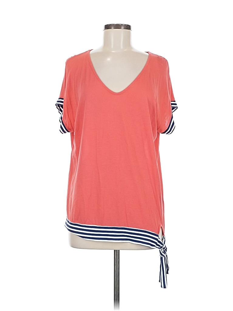 Pre-owned Lascana For Venus Short Sleeve Top Orange V Neck Tops