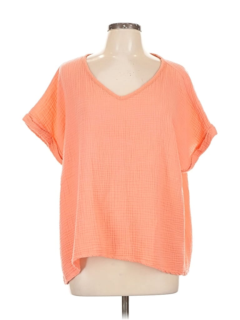 Pre-owned Geegee Short Sleeve Top Orange V Neck Tops