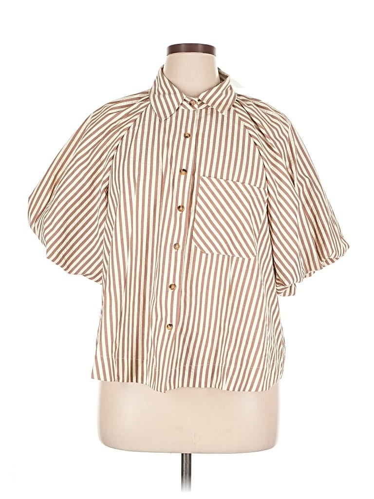 Pre-owned &merci Short Sleeve Button Down Shirt In Brown