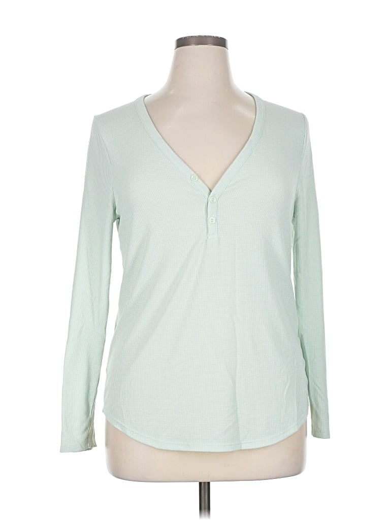 Pre-owned Athleta Long Sleeve Henley Shirt In Green