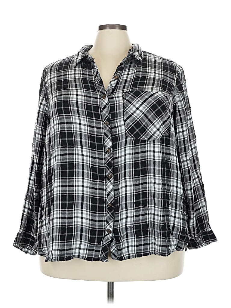 Pre-owned Terra & Sky 3/4 Sleeve Button Down Shirt In Black