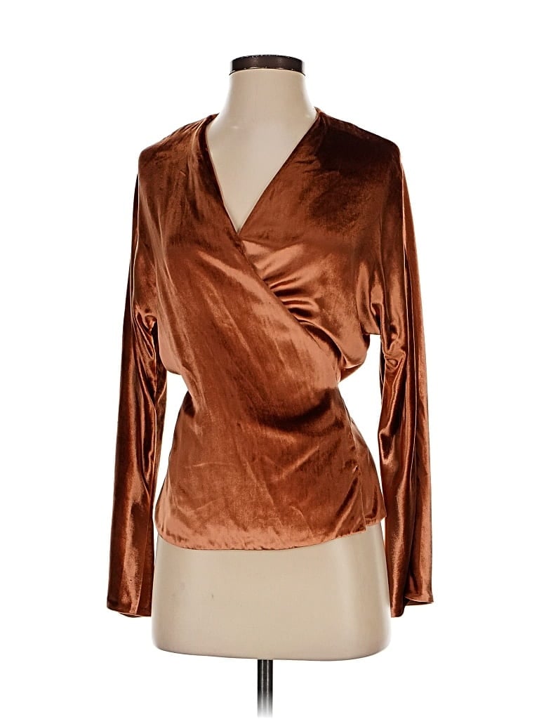 Pre-owned Vince Long Sleeve Blouse In Brown