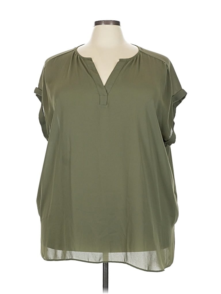 Pre-owned Lane Bryant Short Sleeve Blouse In Green