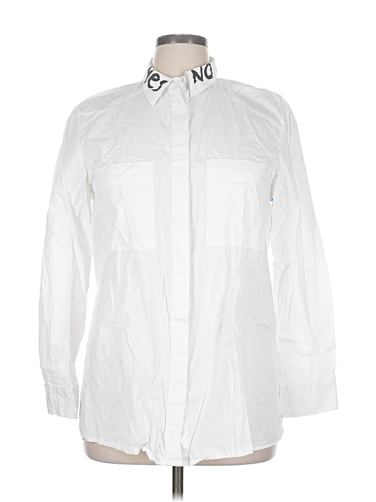Pre-owned Asos Curve Long Sleeve Button Down Shirt In White