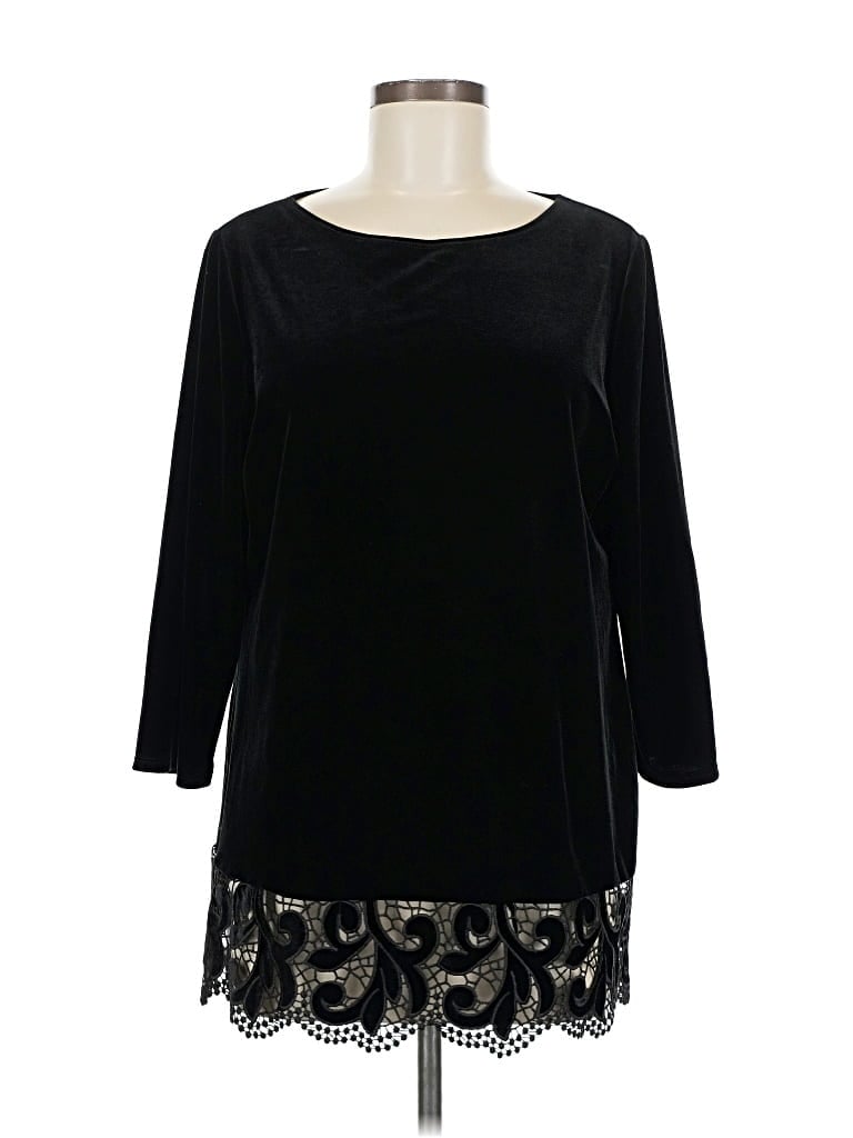 Pre-owned Travelers By Chico's 3/4 Sleeve Top Black Boatneck Tops