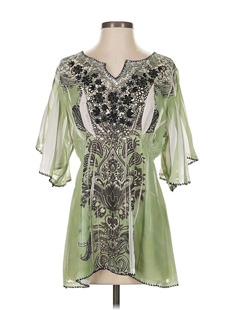 Pre-owned Studio Short Sleeve Blouse In Green