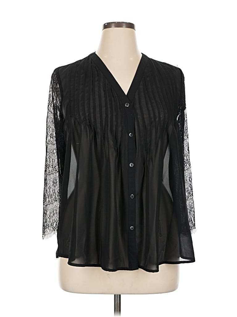 Pre-owned Ny Collection 3/4 Sleeve Blouse In Black