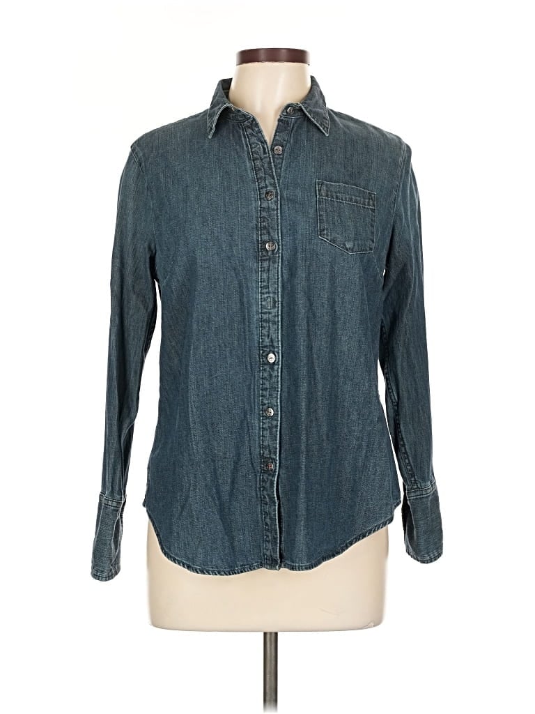 Pre-owned Lands' End Long Sleeve Button Down Shirt In Blue