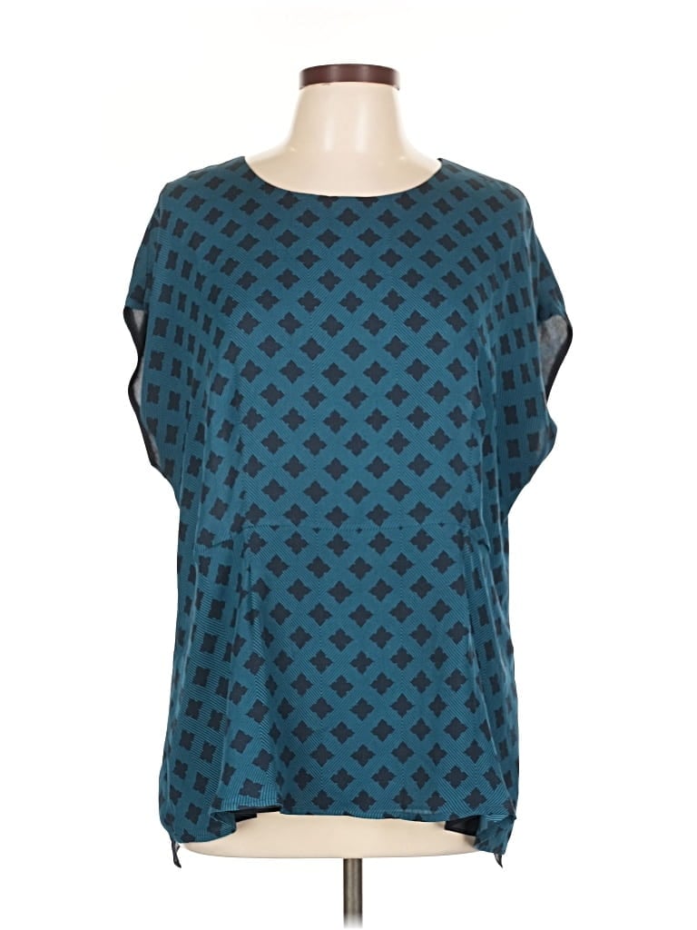 Pre-owned Cabi Short Sleeve Top Teal Square Neckline Tops In Blue