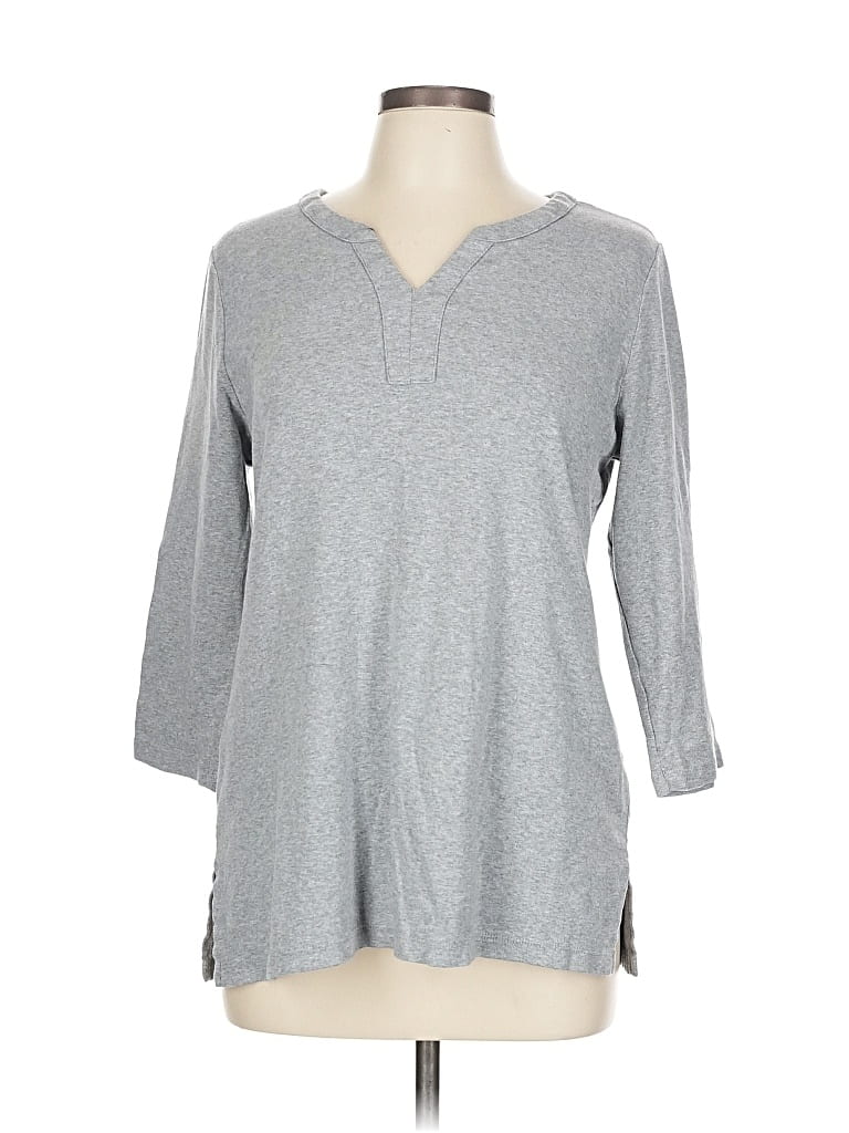 Pre-owned Karen Scott 3/4 Sleeve T-shirt In Gray