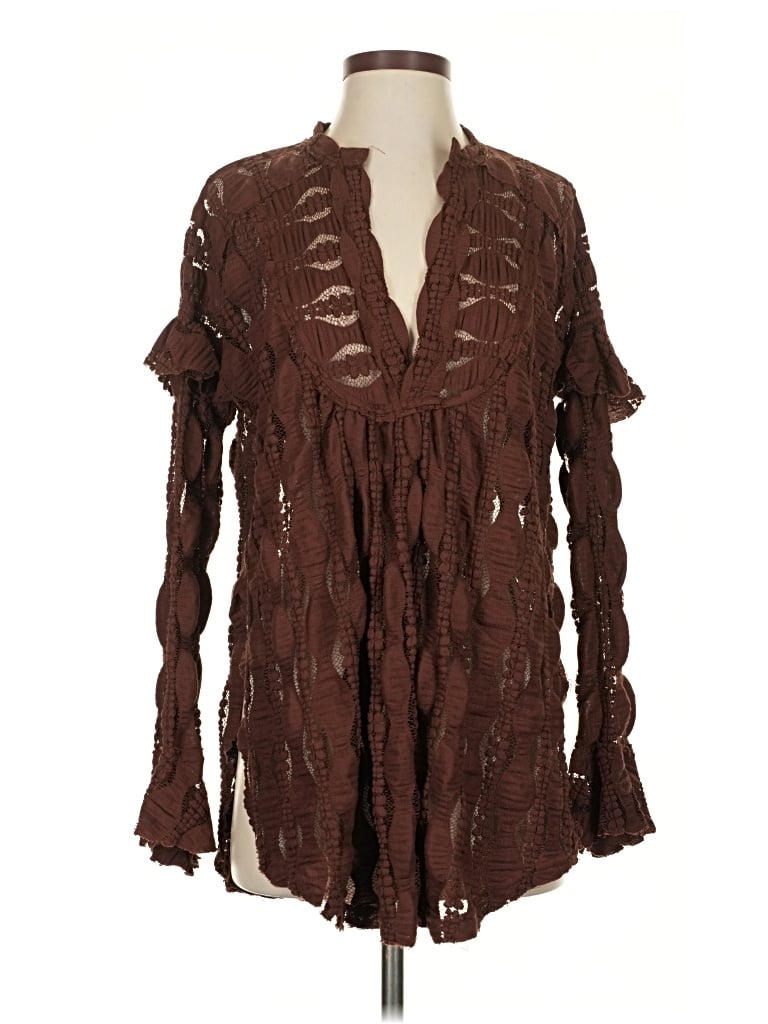 Pre-owned Free People Long Sleeve Blouse In Brown