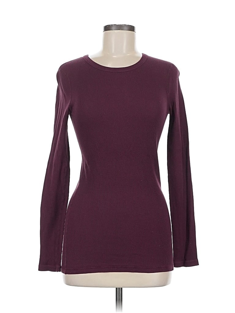 Pre-owned Three Dots Long Sleeve T-shirt In Burgundy