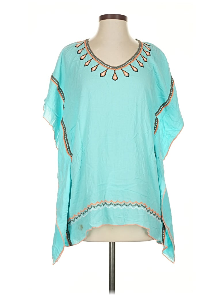 Pre-owned Surf Gypsy Short Sleeve Blouse In Blue