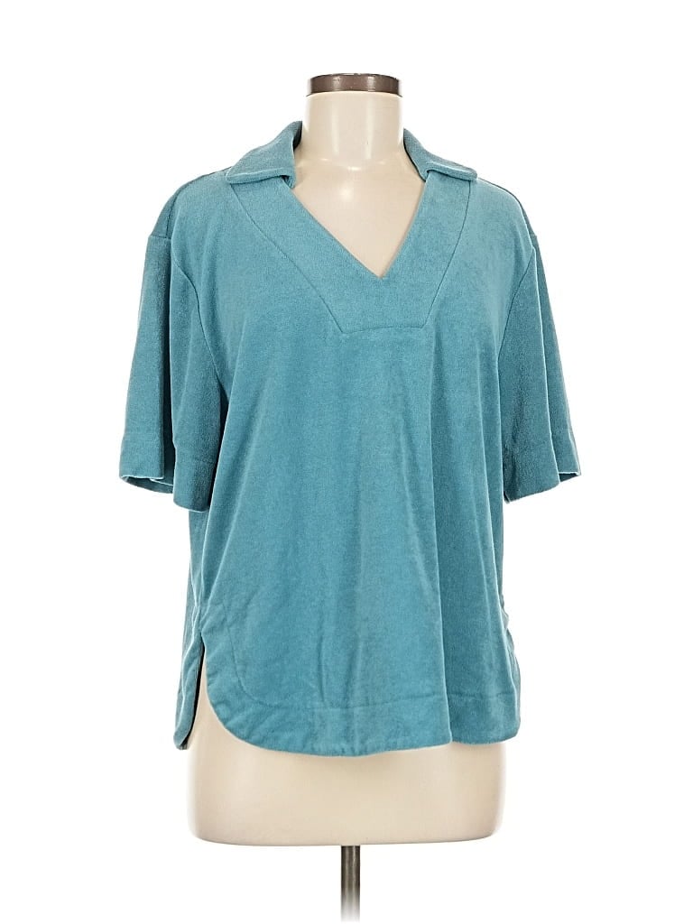 Pre-owned Haven Well Within Short Sleeve Top Teal V Neck Tops In Blue