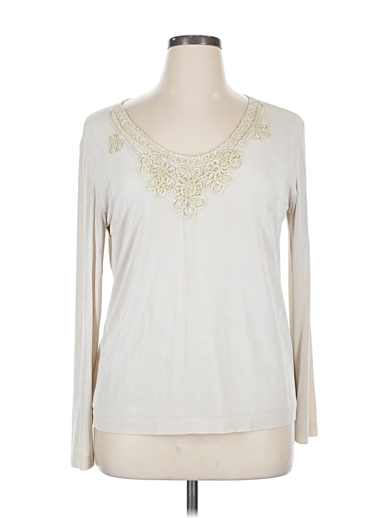 Pre-owned Travelers By Chico's Long Sleeve Top Ivory Scoop Neck Tops In White