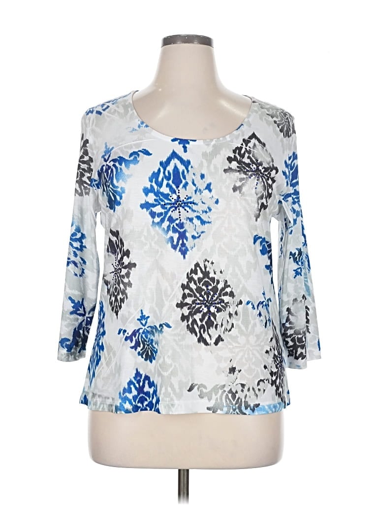 Pre-owned Laura Ashley 3/4 Sleeve Top Blue Scoop Neck Tops