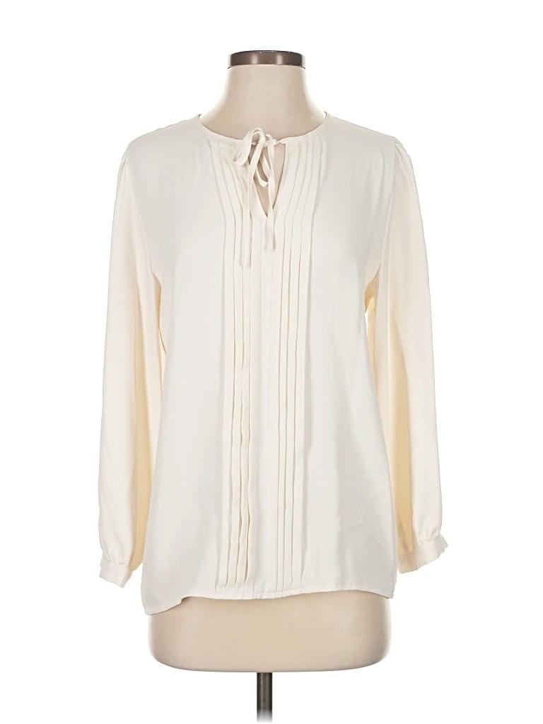 Pre-owned Ann Taylor Long Sleeve Blouse In White