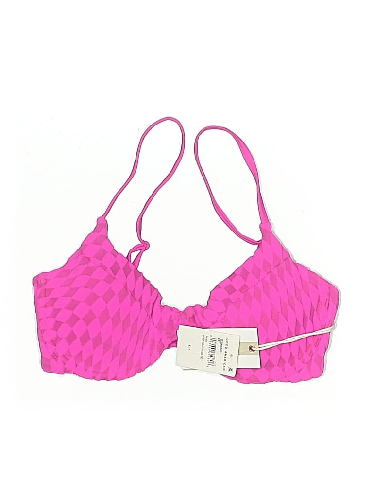 Pre-owned Good American Swimsuit Top Pink Argyle Pattern Swimwear