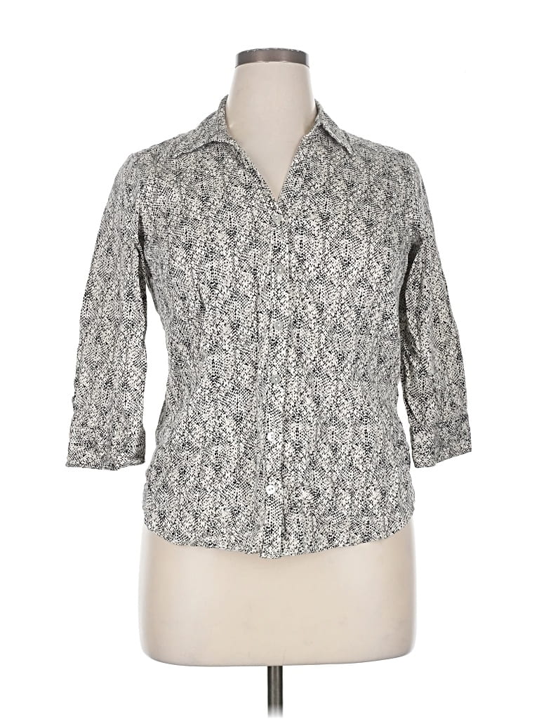 Pre-owned 212 Collection 3/4 Sleeve Button Down Shirt In Gray