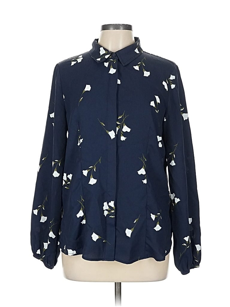 Pre-owned Premise Long Sleeve Blouse In Blue