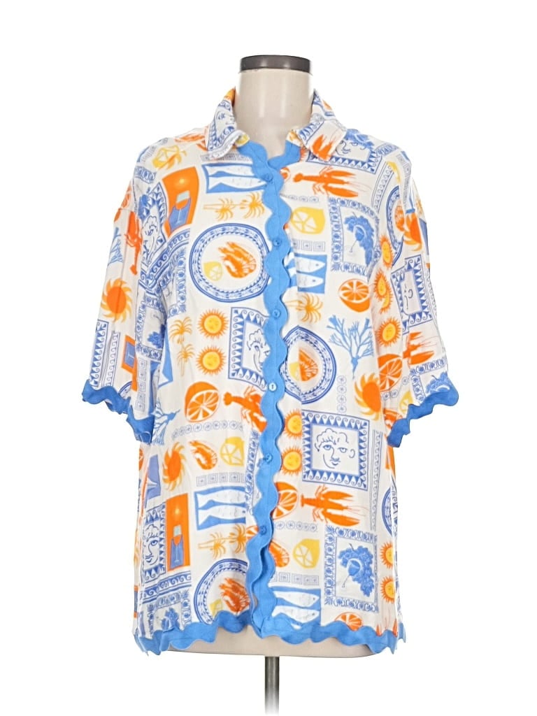 Pre-owned Seven Wonders Short Sleeve Button Down Shirt In Blue