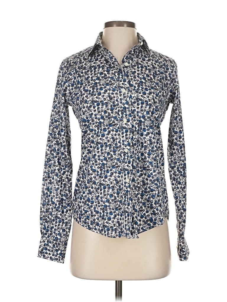 Pre-owned Ann Mashburn Long Sleeve Button Down Shirt In Blue