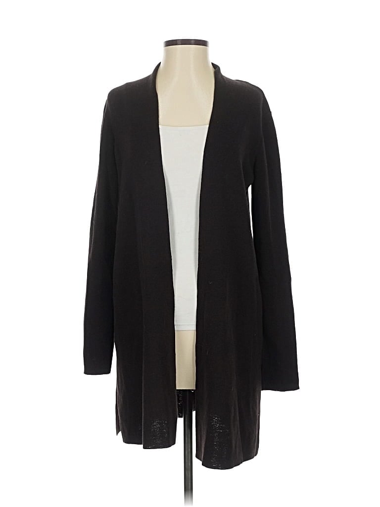 Pre-owned Eileen Fisher Wool Cardigan Sweater In Black