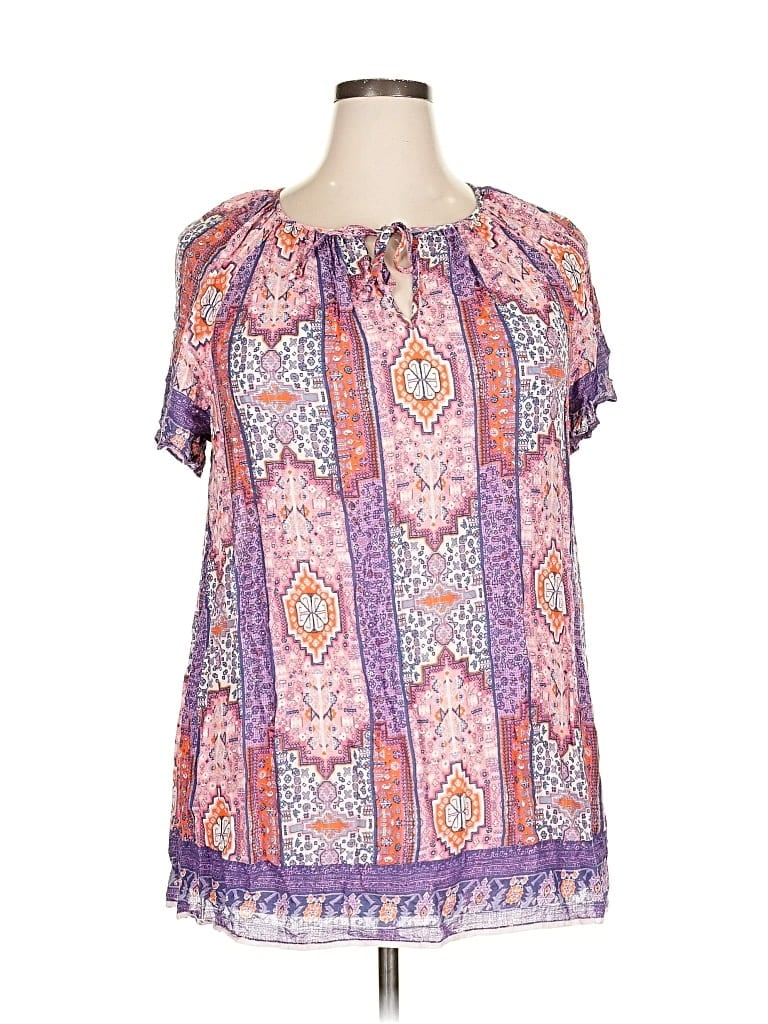Pre-owned Lucky Brand Short Sleeve Blouse In Purple